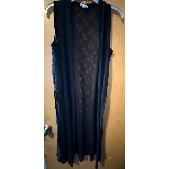 LuLaRoe NOIR Solid Black S Floral Lace JOY Light Long Duster Vest Cover Up - Picture 1 of 3
